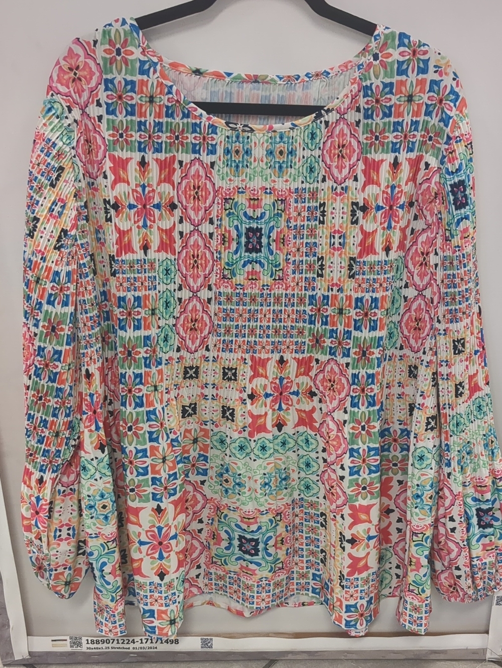 Boho Floral Patchwork Peasant Blouse in Pink & Teal